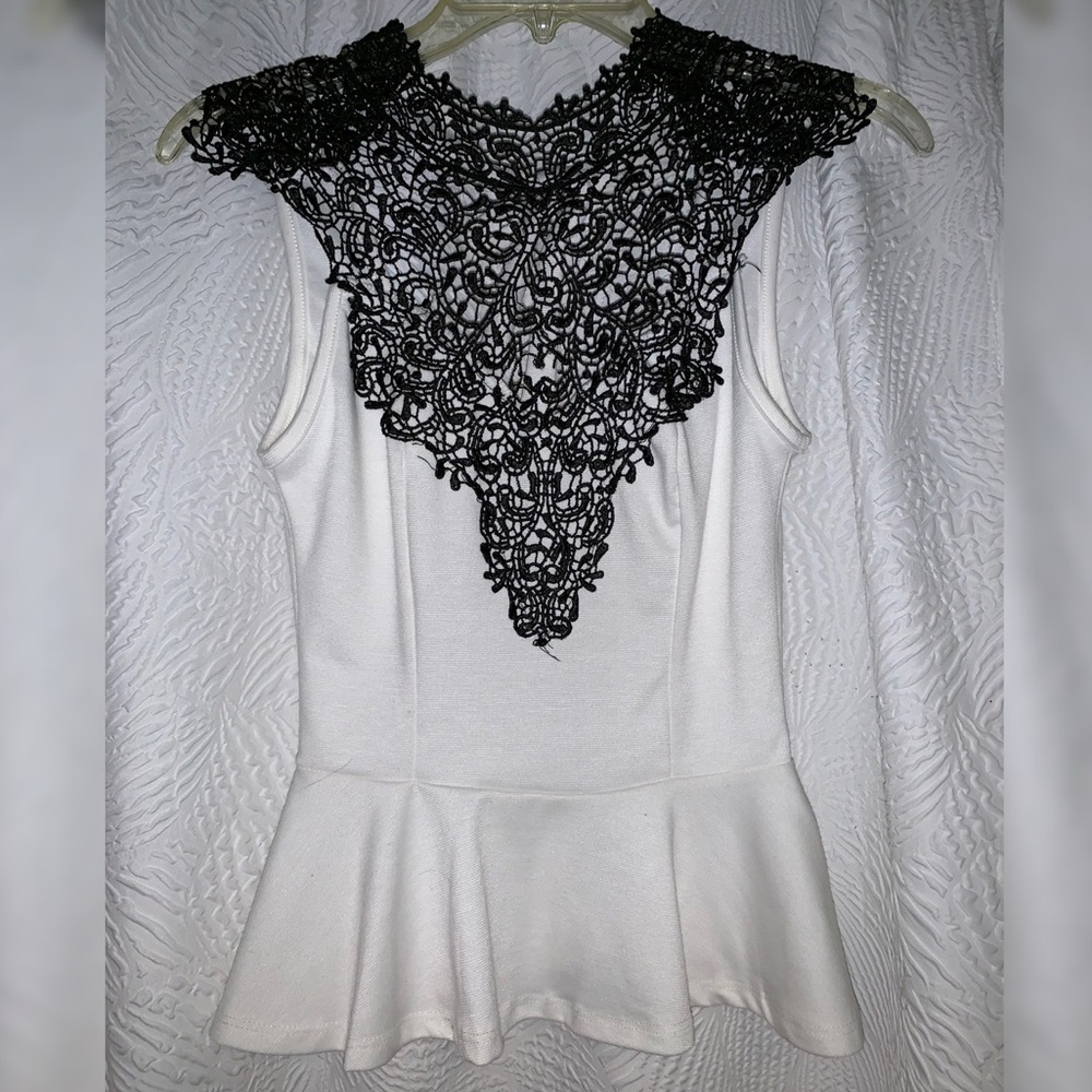 Black & White Lace Peplum Blouse